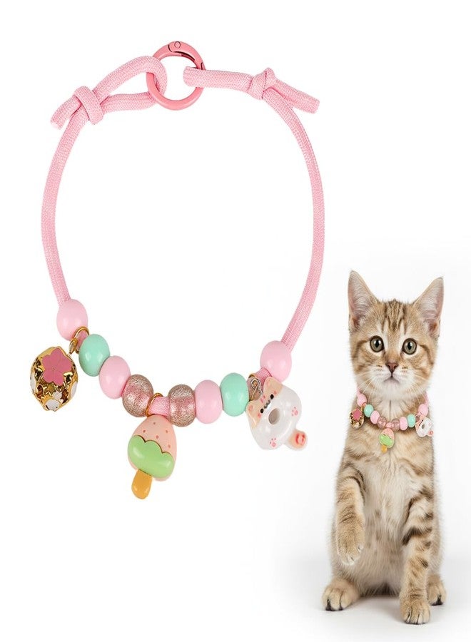 Qpets® Cat Collar, Comfortable Pet Collar with Ring Clasp, Adjustable Cat Collars Necklace Handmade Pink Soft Neck Naylon Strap Beaded Fashion Collars for Cats and Puppies Neck (24-40cm) - Image 1