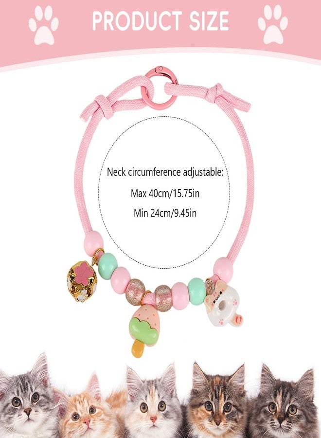 Qpets® Cat Collar, Comfortable Pet Collar with Ring Clasp, Adjustable Cat Collars Necklace Handmade Pink Soft Neck Naylon Strap Beaded Fashion Collars for Cats and Puppies Neck (24-40cm) - Image 2