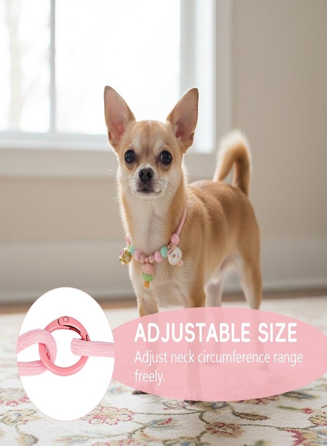 Qpets® Cat Collar, Comfortable Pet Collar with Ring Clasp, Adjustable Cat Collars Necklace Handmade Pink Soft Neck Naylon Strap Beaded Fashion Collars for Cats and Puppies Neck (24-40cm) - Image 5