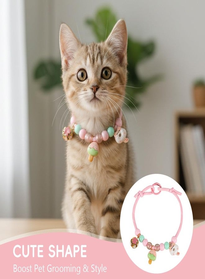 Qpets® Cat Collar, Comfortable Pet Collar with Ring Clasp, Adjustable Cat Collars Necklace Handmade Pink Soft Neck Naylon Strap Beaded Fashion Collars for Cats and Puppies Neck (24-40cm) - Image 4