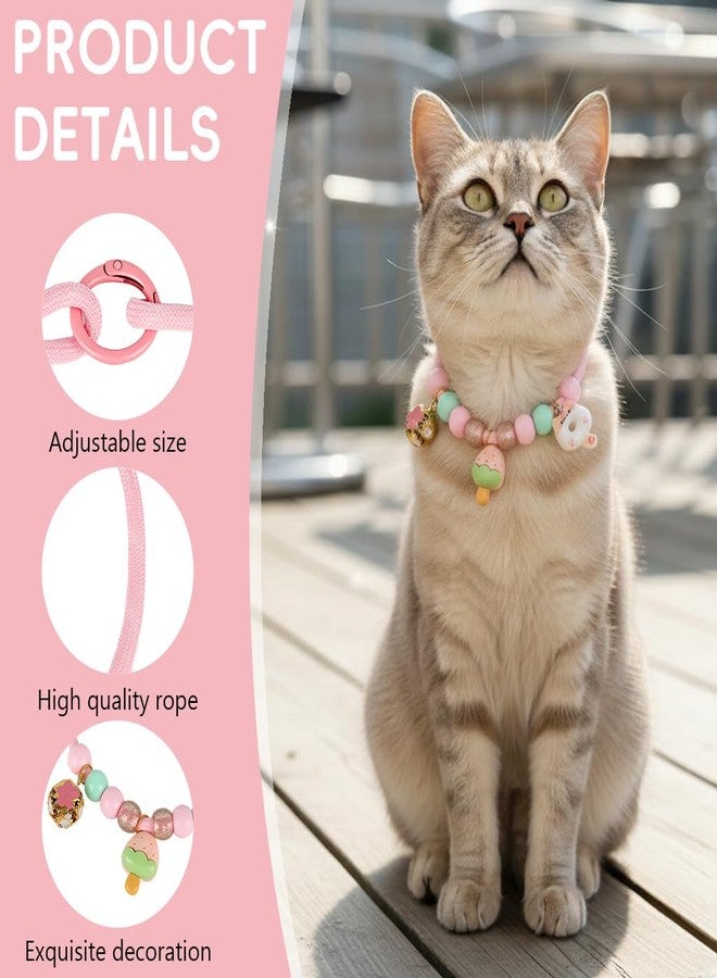 Qpets® Cat Collar, Comfortable Pet Collar with Ring Clasp, Adjustable Cat Collars Necklace Handmade Pink Soft Neck Naylon Strap Beaded Fashion Collars for Cats and Puppies Neck (24-40cm) - Image 3