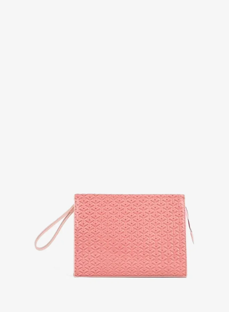 Women's Petunia Textured Powder-Lined Synthetic Leather Wrist Strap Portfolio Hand and Clutch Bag.