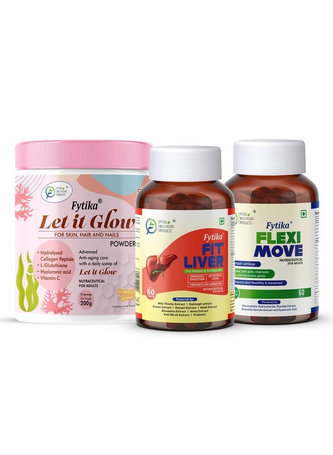 Fytika Let it Glow Pineapple, Collagen Powder-200G + Fytika Fit Liver (Liver Detox Supplement)-60 Tabs + Fytika Flexi Move| Glucosamine, Rosehip Powder extract-60 Tabs - Image 1