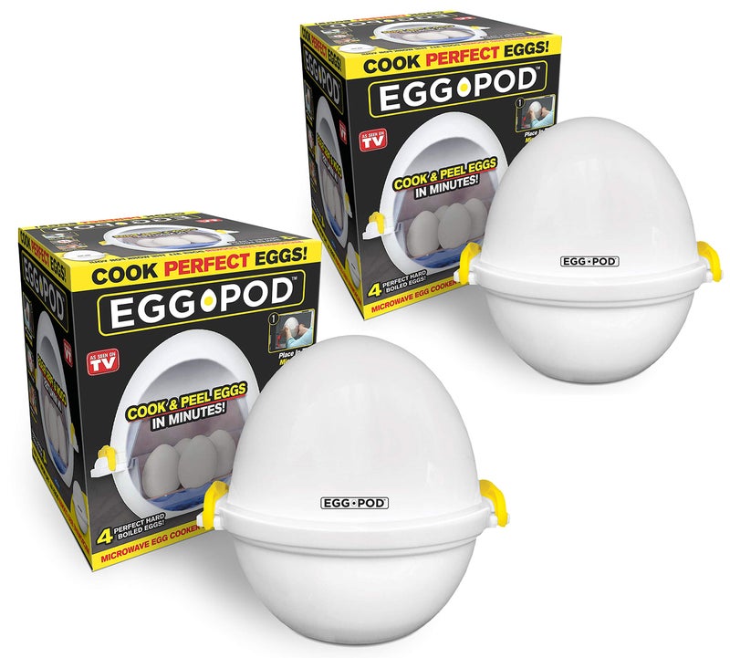 Emson EGG POD by Emson Microwave Hardboiled Egg Maker Cooker Boiler  Steamer 4 PerfectlyCooked Hard boiled Eggs in Under 9 minutes Dishwasher Safe Airtight and Warp Proof As Seen On TV Set of 2 