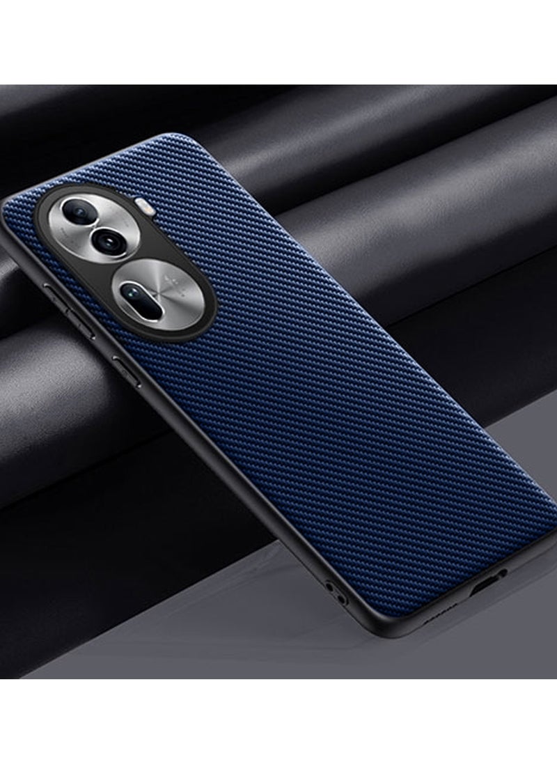 Wtech Hard Back Fabric Texture Side TPU Case Cover For Oppo Reno11 / Oppo Reno11 Pro 5G 2024 Navy Blue - Image 3