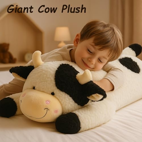 Easfan 36 Lying Cow Stuffed Animal Large Hugging Cow Plush Pillow Toy Soft Cute Cattle Doll Home Decoration Christmas Birthday Gifts for Kids Adults Boys Girls - Image 5