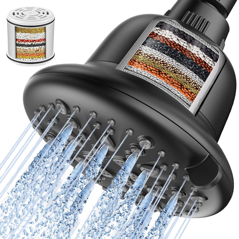 Cobbe Filtered Shower Head, 7 Modes High Pressure Shower Heads - 16 Stage Shower Head Filter for Hard Water for Remove Chlorine and Harmful Substances (Midnight Black Matte, 5 Inch Round) - Image 1