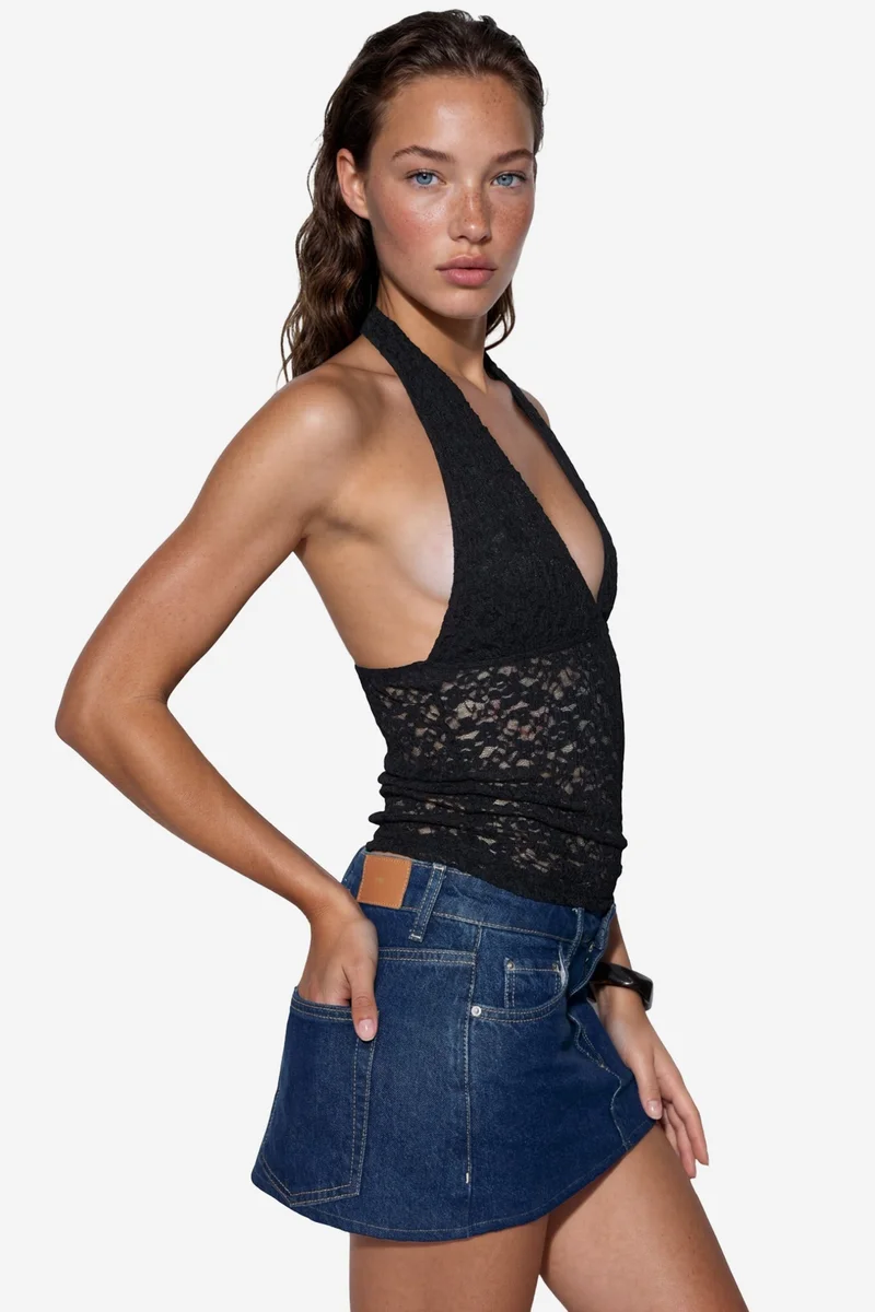 Busem BUSEM Women's Sequin Halter Crop Blouse