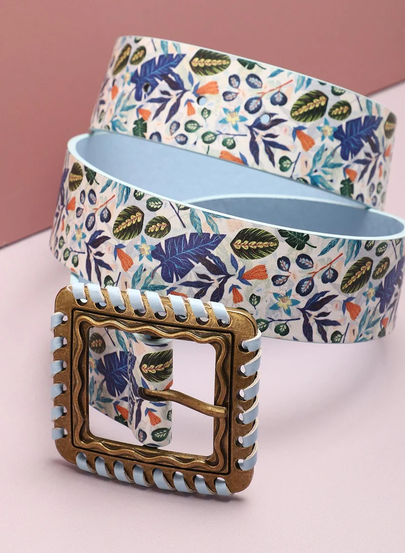 Floral Print Buckle Belt