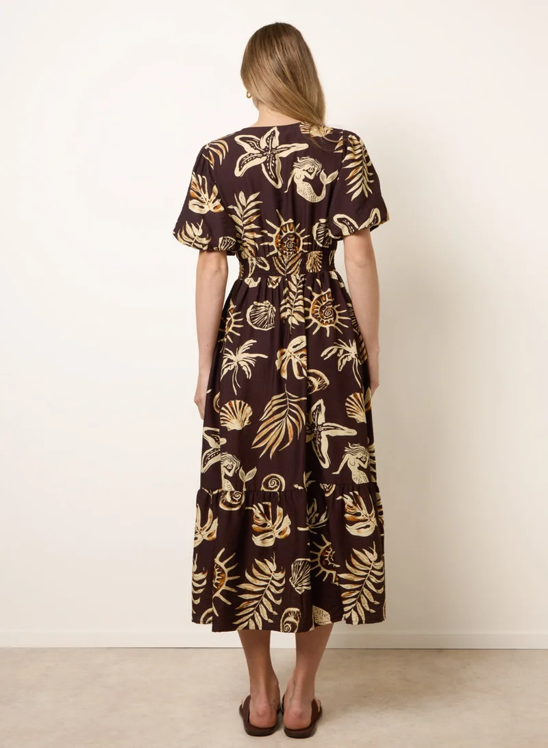 بلو فانيلا Tropical Button Through Midi Dress