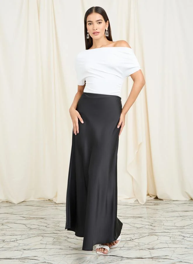 Styli Off Shoulder Asymmetric Neck Short Sleeve Knit Top