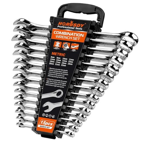 HORUSDY 15-Piece Metric Wrench Sets, Premium Combination Wrench Set Metric 8-22mm, Max Torque, 12-Point, Chrome Vanadium Steel, with Storage Rack - Image 1
