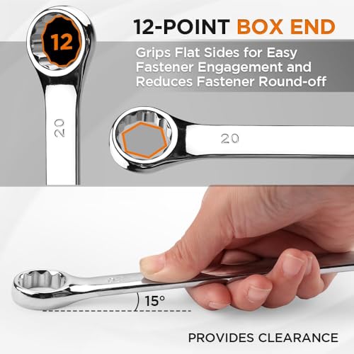 HORUSDY 15-Piece Metric Wrench Sets, Premium Combination Wrench Set Metric 8-22mm, Max Torque, 12-Point, Chrome Vanadium Steel, with Storage Rack - Image 4