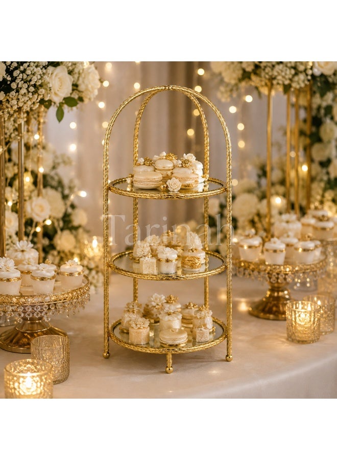 Luxury Gold 3-Tier Mirrored Display Stand for Desserts, Cakes & Home Decor - Image 3