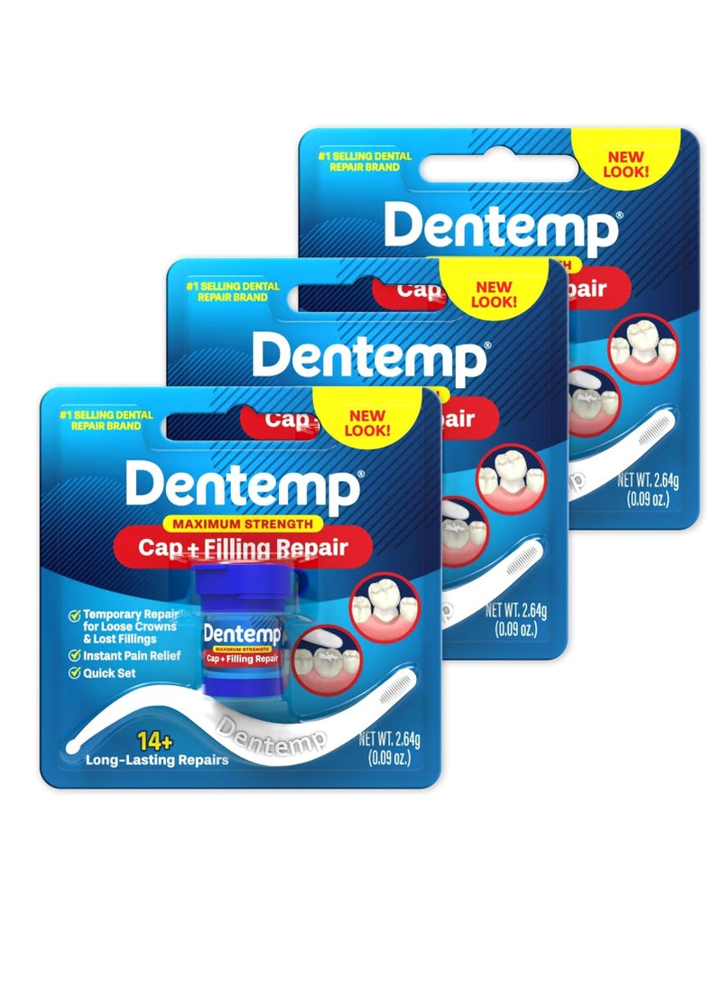 Dentemp Dentemp Maximum Strength Loose Cap and Lost Filling Repair - Dental Repair Kit for Instant Pain Relief (Pack of 3)  - Image 1