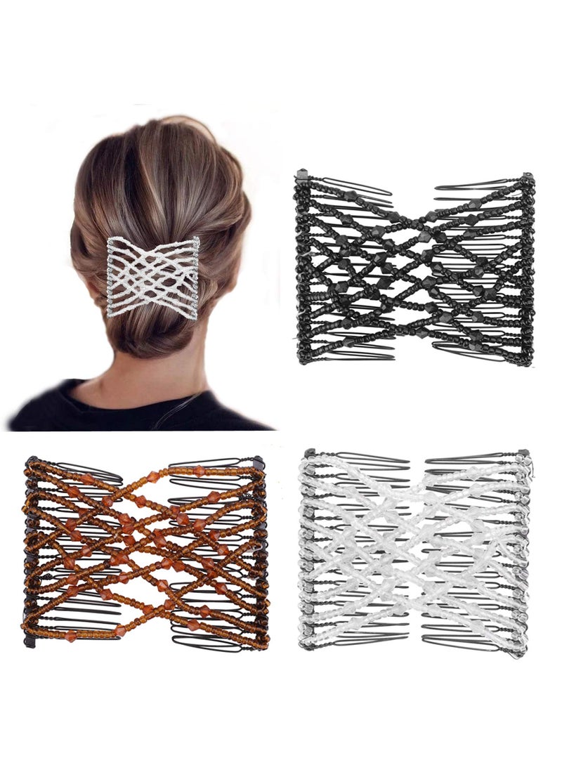 Youthful 3 Pcs Magic Vintage Stretch Beaded Hair Accessories for Women Ladies Girls  Elastic Pearls Hair Clips Stretchy Bead Hairpins Double Slides Hair Combs for DIY Hair Styling 