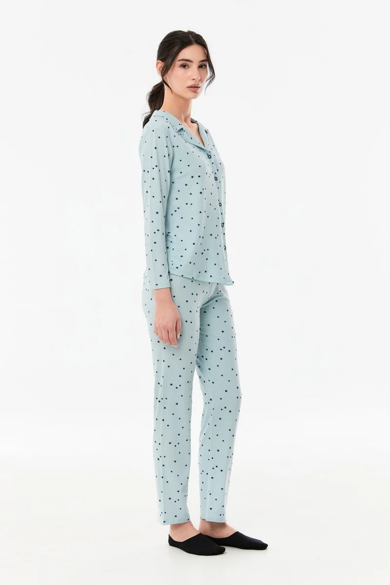 FullaModa Printed Buttoned Pajama Set