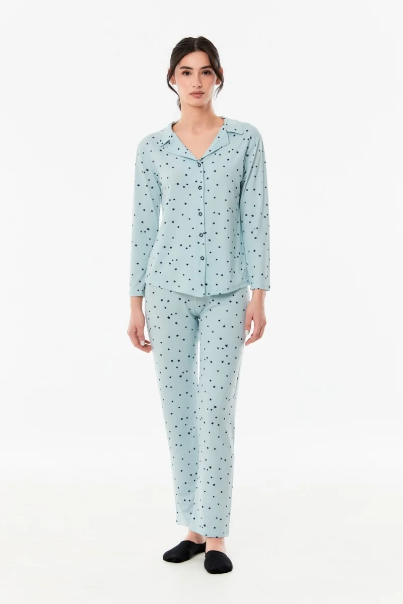 FullaModa Printed Buttoned Pajama Set
