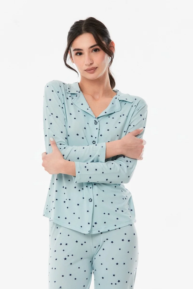 FullaModa Printed Buttoned Pajama Set
