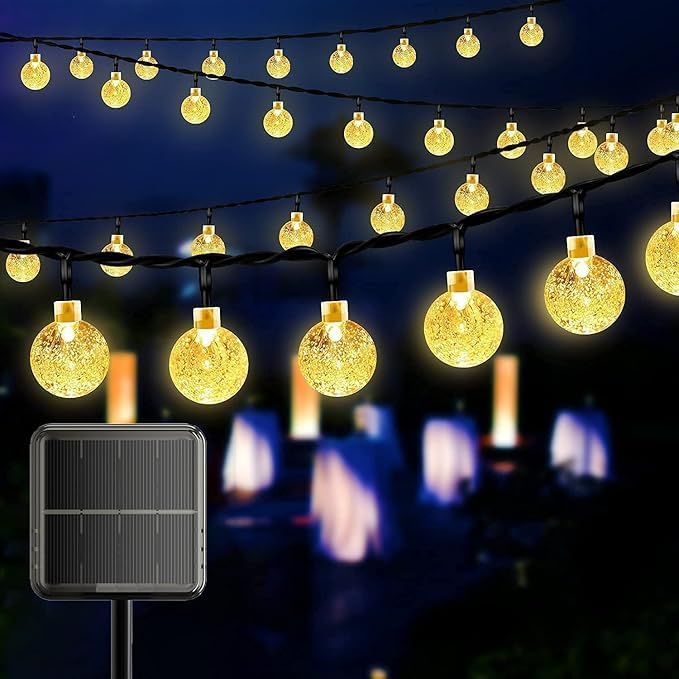 JUSTADIL Solar String Lights Outdoor,Warm White Crystal Ball Fairy Lights Waterproof Solar Powered String Lights for Garden,Decoration Lighting for Home, Garden, Patio, Yard and Party (100 LED 12M) - Image 1