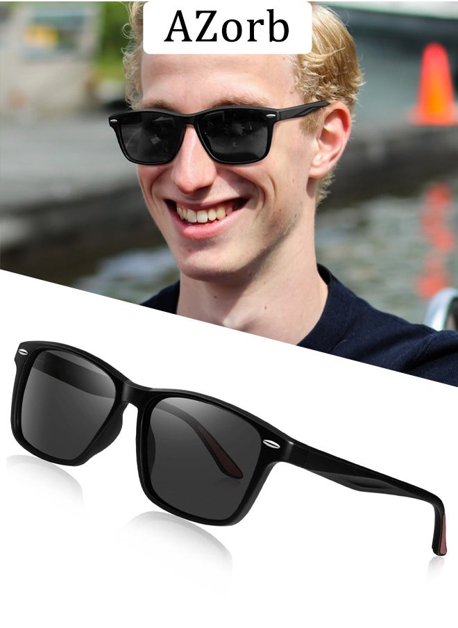 AZorb - Polarized Sunglasses for Men Women Lightweight Eye Glasses Tr90 Frame Square Men's Sun Glassess UV400 Protection Shades Black - Image 1