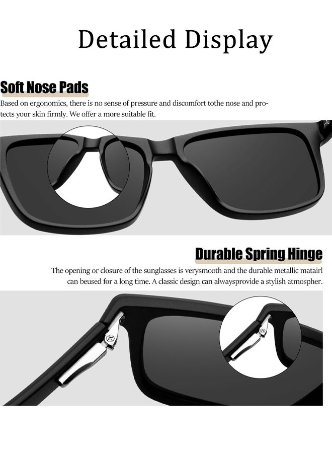 AZorb - Polarized Sunglasses for Men Women Lightweight Eye Glasses Tr90 Frame Square Men's Sun Glassess UV400 Protection Shades Black - Image 1