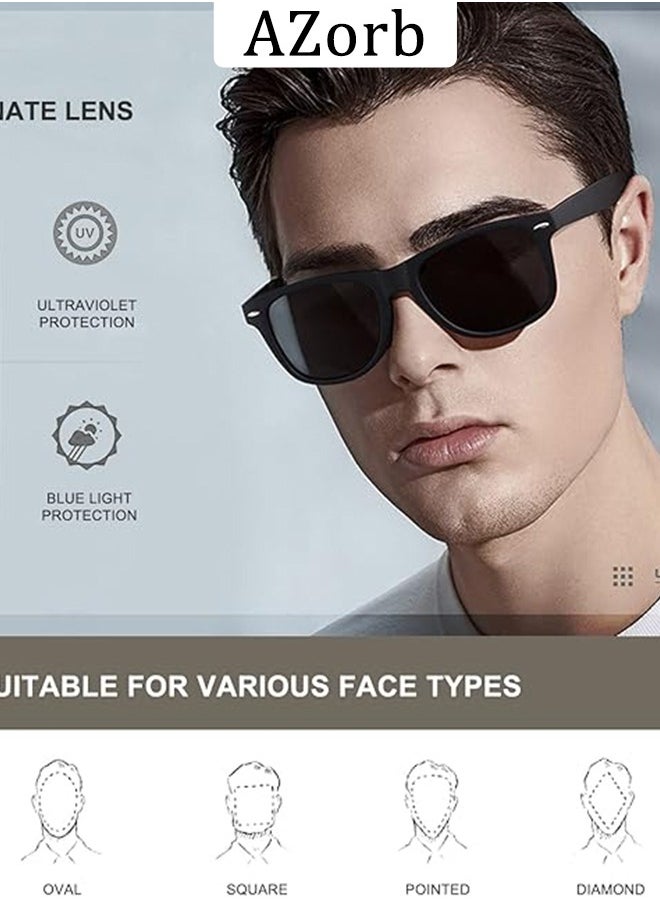 AZorb - Polarized Sunglasses for Men Women Lightweight Eye Glasses Tr90 Frame Square Men's Sun Glassess UV400 Protection Shades Black - Image 1