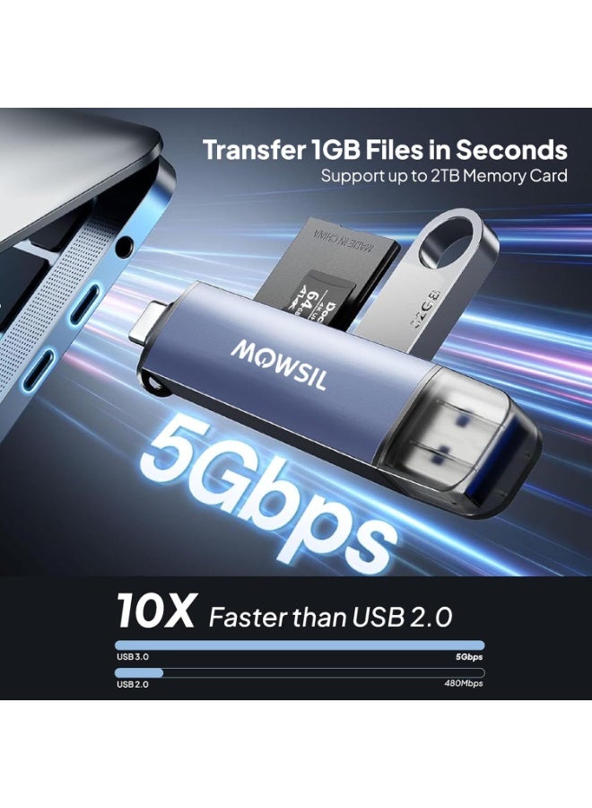 Mowsil 3-in-1 SD Card Reader USB 3.0 & USB-C OTG Dual Slot Adapter for SD, Micro SD, SDHC, SDXC, MMC - Image 5