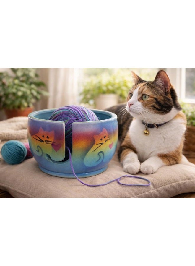 Of Earth and Ocean Kitty Cat Yarn Bowl by Award-Winning Artist Judith Stiles. Handmade in USA (Cape Cod). Pottery Knitting & Crochet Bowl, Handmade Durable Pottery. Gift for Knitters, Cat Lovers and Animal Lovers. - Image 3