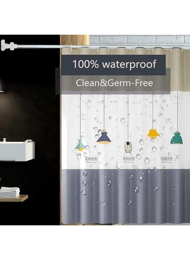 Decorative PEVA Shower Curtain Liner Set with  Plastic Hooks, 72" W x 72" H Waterproof Bathroom Shower Curtain Set(No Curtail Rod) - Image 3