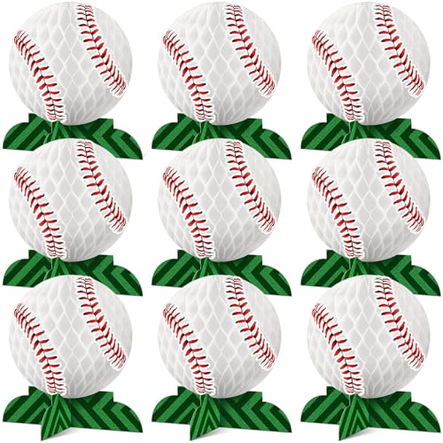 Containlol 9 Pcs Baseball Party Decorations Baseball Table Honeycomb Centerpieces Table Toppers for Sports Themed Birthday Party Supplies - Image 1