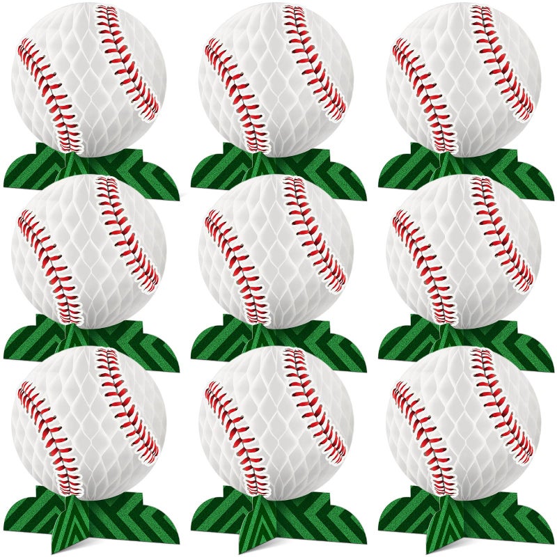 Containlol 9 Pcs Baseball Party Decorations Baseball Table Honeycomb Centerpieces Table Toppers for Sports Themed Birthday Party Supplies - Image 3