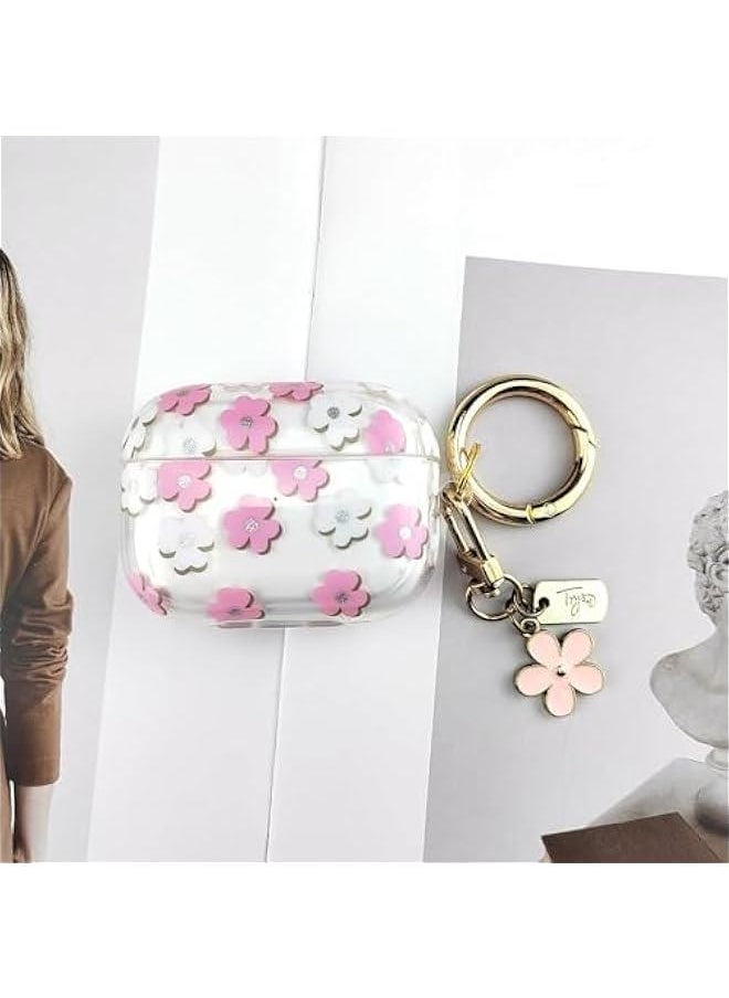 Generic Keychain Case for AirPods 3rd, Cute Clear Pink Floral Cover Protective Flower Earphone Case Soft Transparent TPU Case Transparent Flower Pattern Case for AirPods 3 Case Wen Girl  - Image 3