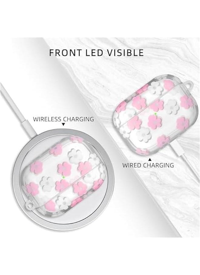 Generic Keychain Case for AirPods 3rd, Cute Clear Pink Floral Cover Protective Flower Earphone Case Soft Transparent TPU Case Transparent Flower Pattern Case for AirPods 3 Case Wen Girl  - Image 4