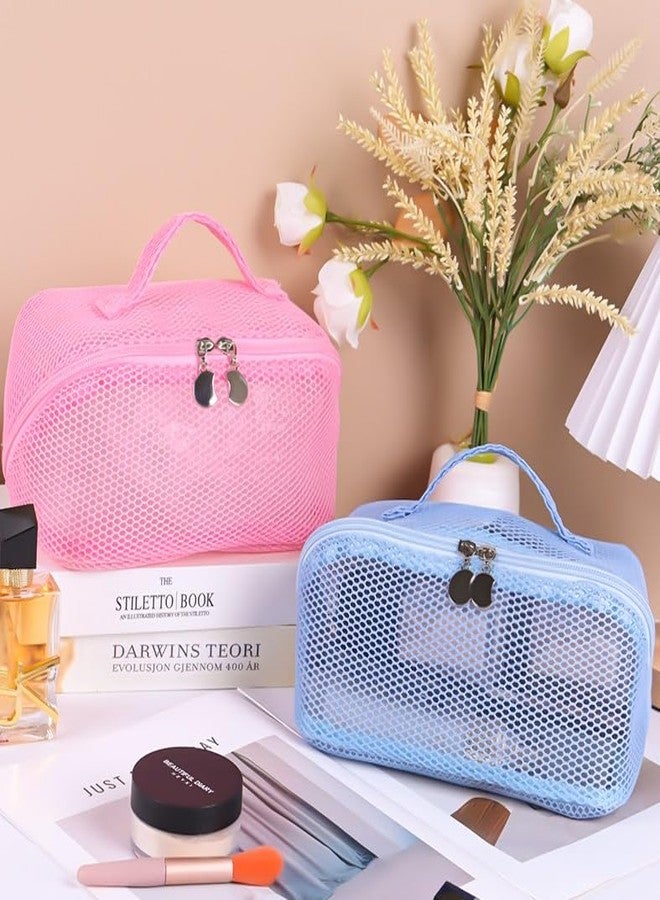 JRM Women’s Large Capacity Cosmetic Travel Bag - Waterproof Leather Makeup Organizer with Wide Opening, Dividers with Handle (See Through Cross Open, Pink) - Image 3