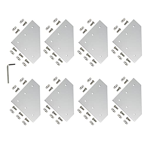 Zeberoxyz 8PCS/Kit Silver L Shape Corner Bracket Plate with Screws and T-Nuts, 5-Hole 90 Degree Joint Board Plate for 4040 Series Aluminum Profile 3D Printer Frame (4040 Series Silver-L with Nut) - Image 1
