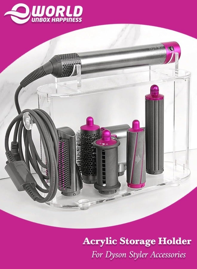 Eworld Acrylic Storage Holder for Dyson Airwrap Styler Accessories, Features 6 Holes, Long Barrel, Diffuser and Cord Hook for Neat Organization on Countertop in Bathroom, Kitchen and Beyond