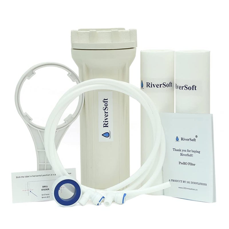 RiverSoft PreRO-10-CSPN RO prefilter Assembly with Additional Spun Cartridge | Compatible with All RO Water Purifier (3/8 inch / 10 mm Connection, White, PP) (PF Assembly + 2 Spun) - Image 1