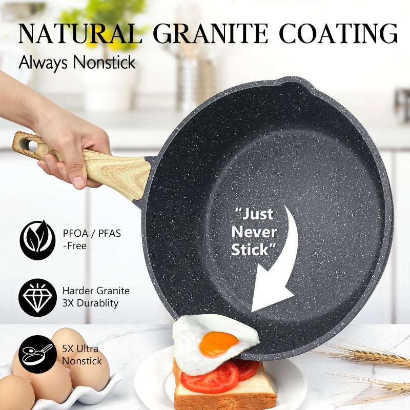 GiPP Nonstick Deep Frying Pan - 11 Inch Saute Pan with Lid Granite Induction Cookware, 4.5Qt Non Stick Woking Pan Skillet, PFOA PFOS APEO Free, Grey - Image 2