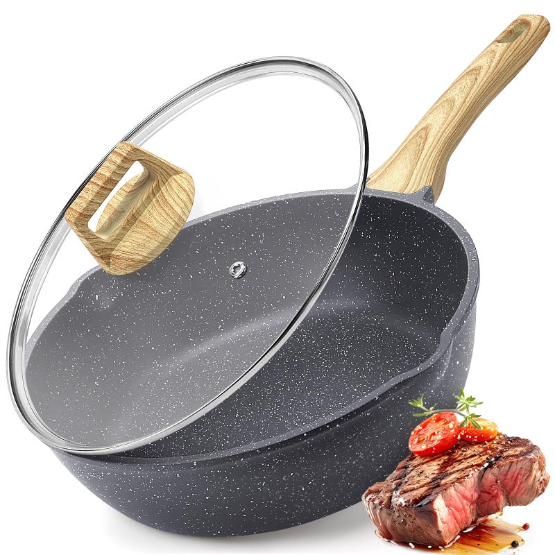 GiPP Nonstick Deep Frying Pan - 11 Inch Saute Pan with Lid Granite Induction Cookware, 4.5Qt Non Stick Woking Pan Skillet, PFOA PFOS APEO Free, Grey - Image 1