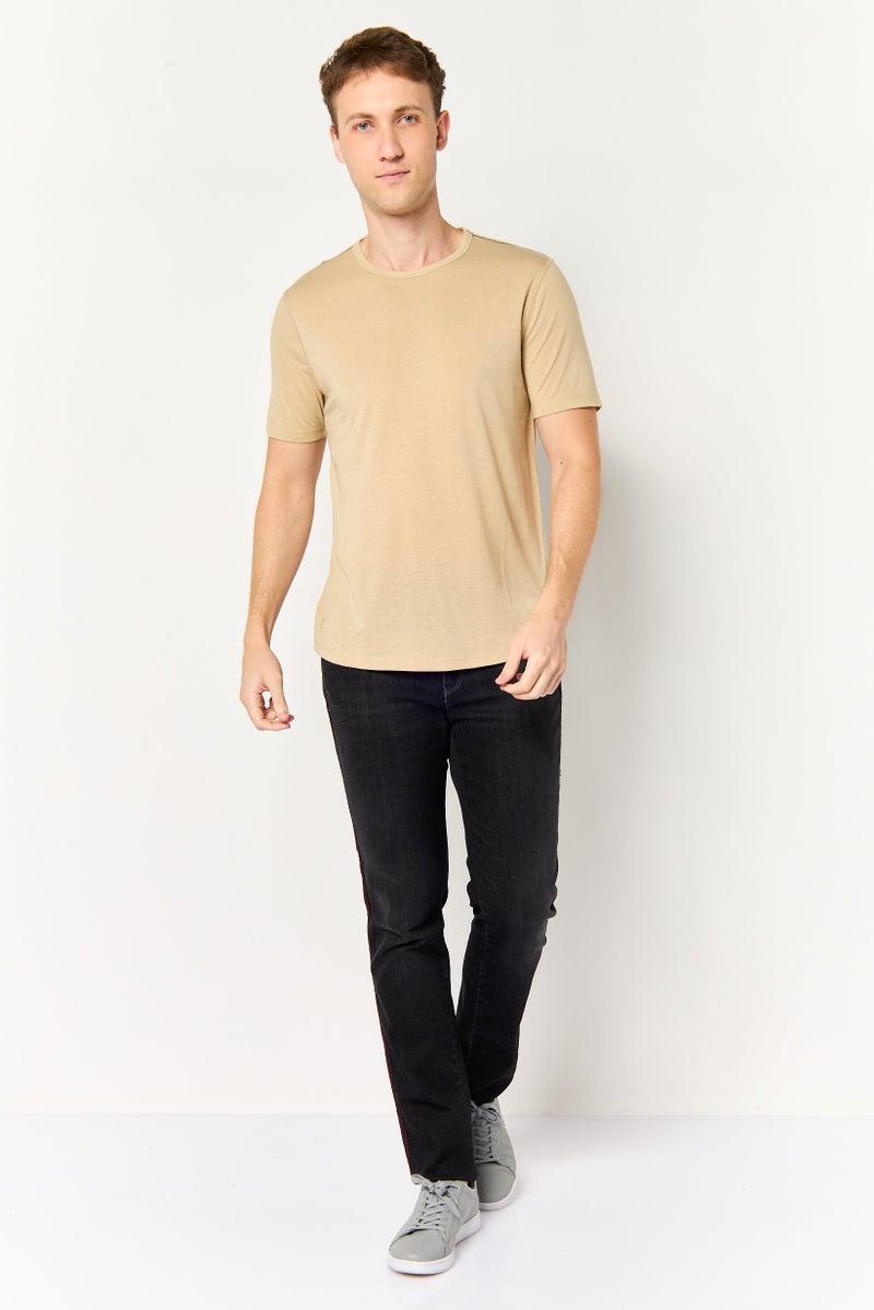 Project Essentials Men Crew Neck Short Sleeve Solid T-Shirt, Beige - Image 2