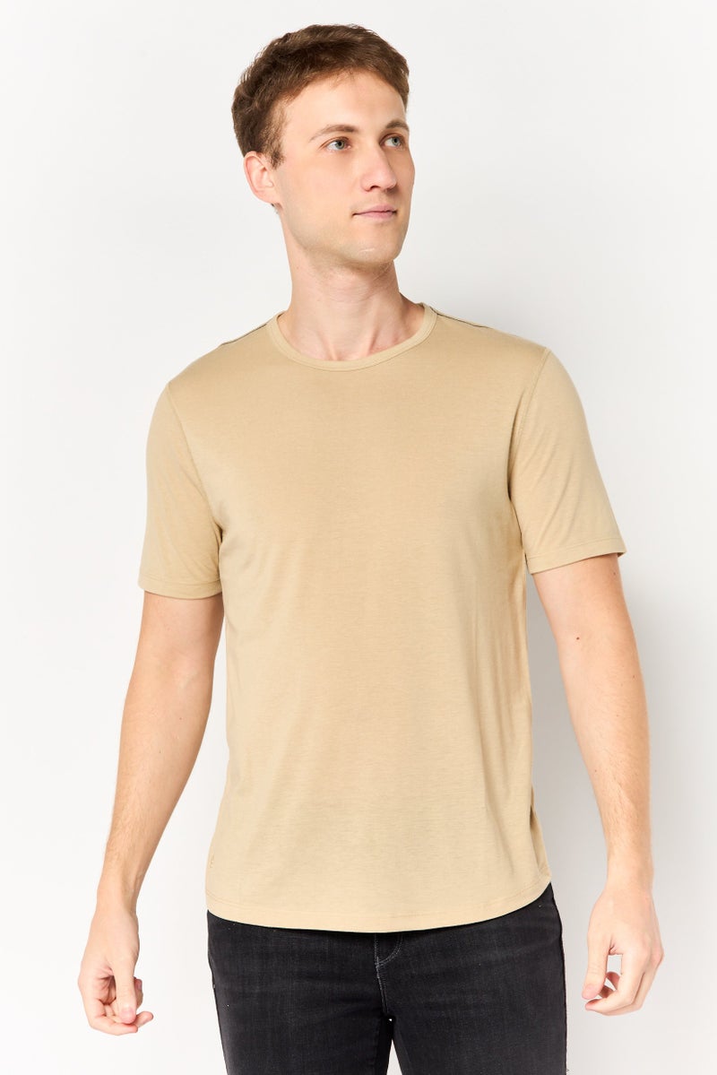 Project Essentials Men Crew Neck Short Sleeve Solid T-Shirt, Beige - Image 1