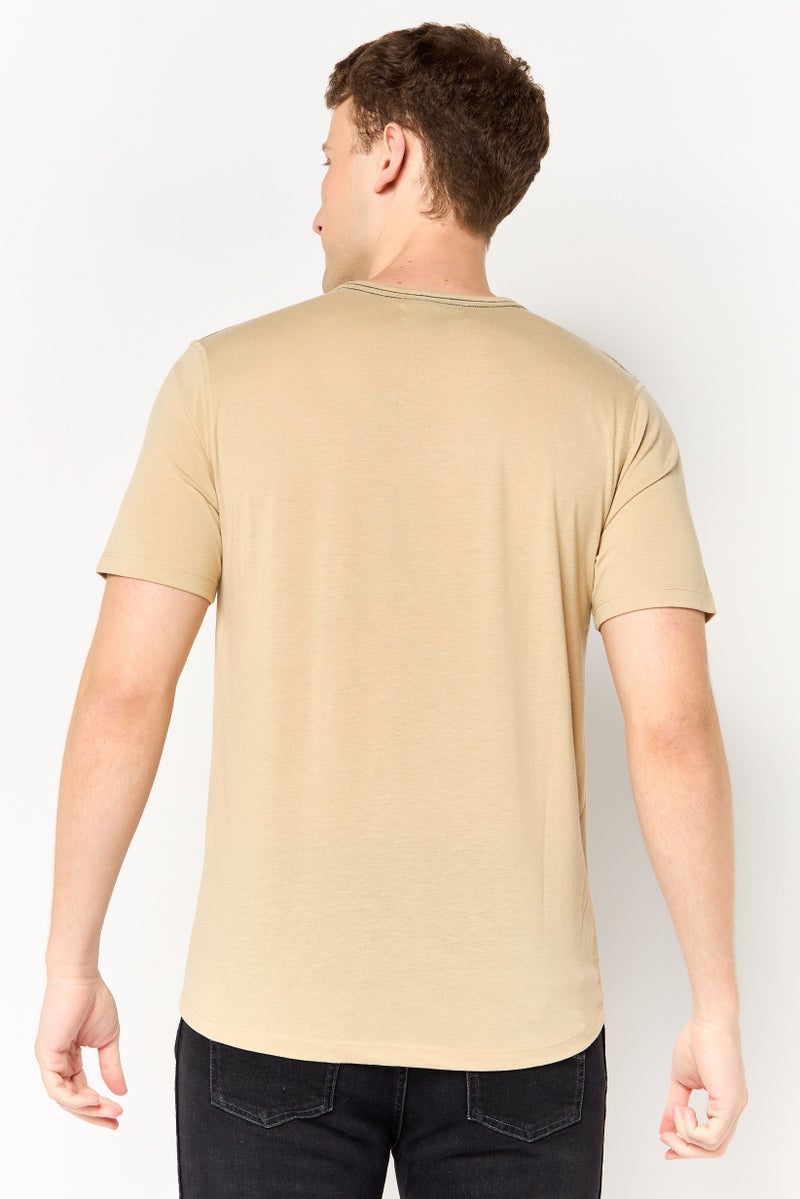 Project Essentials Men Crew Neck Short Sleeve Solid T-Shirt, Beige - Image 3