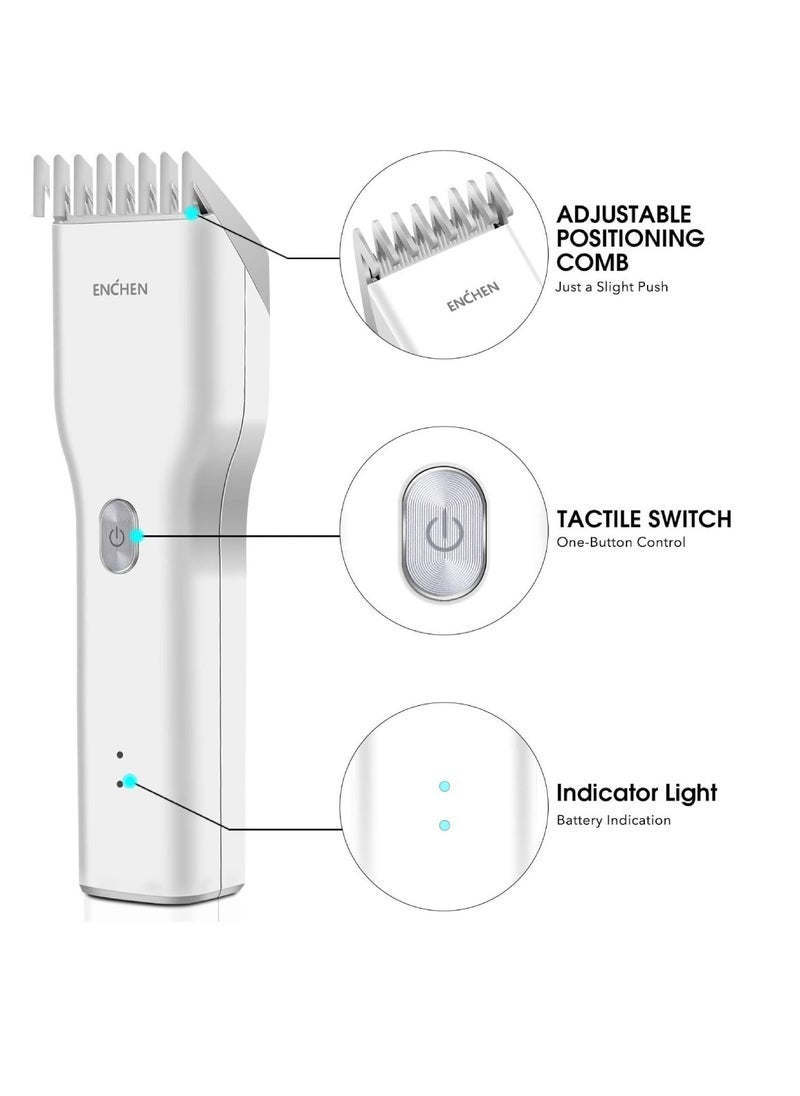 ENCHEN Professional Cordless Electric Hair Clippers for Men – USB Rechargeable Head Shaver with Adjustable Cutting Lengths (0.7–21mm), One-Button Lock, Multipurpose Grooming Tool (White) - Image 3