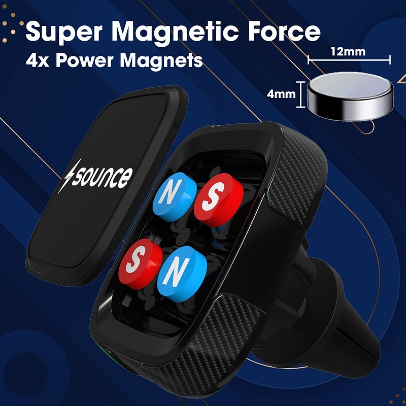 Sounce Magnetic Phone Car Mount, Universal Twist-Lock Air Vent Magnetic Car Phone Mount Holder, Phone Holder for Car Compatible with Cell Phones with Swift-Snap - Image 3