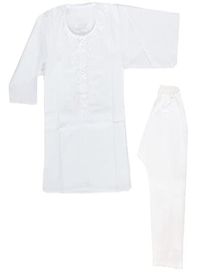 Tangy طقم كورتا بيجاما للأطفال بنكهة مميزة | كورتا قطنية مزخرفة بالأزهار | كورتا احتفالية للأطفال (أبيض، 12-18 شهر)  - Image 2