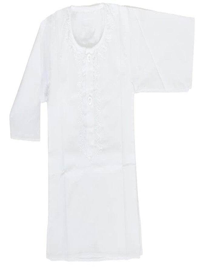 Tangy طقم كورتا بيجاما للأطفال بنكهة مميزة | كورتا قطنية مزخرفة بالأزهار | كورتا احتفالية للأطفال (أبيض، 12-18 شهر)  - Image 3