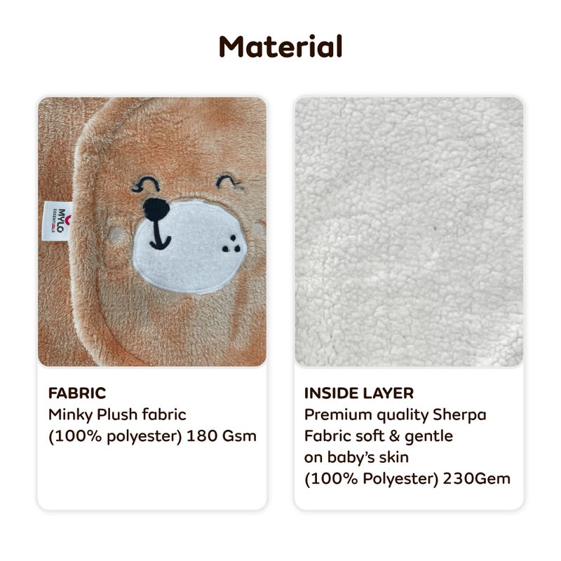 MYLO Mylo Baby Ultra-Soft Cute Baby Pack of 1 | Swaddling Wrapper | All Season Ac Blanket -Multipurpose | Hoodie Teddy Bear|0-6 Months (Light Brown) - Image 4