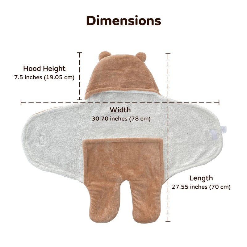 MYLO Mylo Baby Ultra-Soft Cute Baby Pack of 1 | Swaddling Wrapper | All Season Ac Blanket -Multipurpose | Hoodie Teddy Bear|0-6 Months (Light Brown) - Image 5