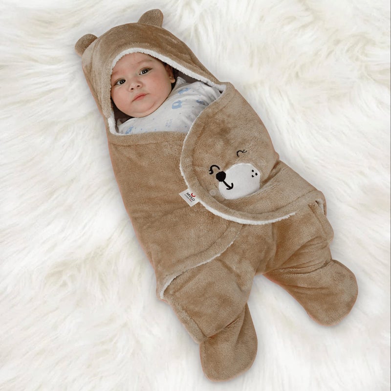 MYLO Mylo Baby Ultra-Soft Cute Baby Pack of 1 | Swaddling Wrapper | All Season Ac Blanket -Multipurpose | Hoodie Teddy Bear|0-6 Months (Light Brown) - Image 2